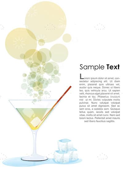 Cocktail with Ice Cubes, Bubbles and Sample Text